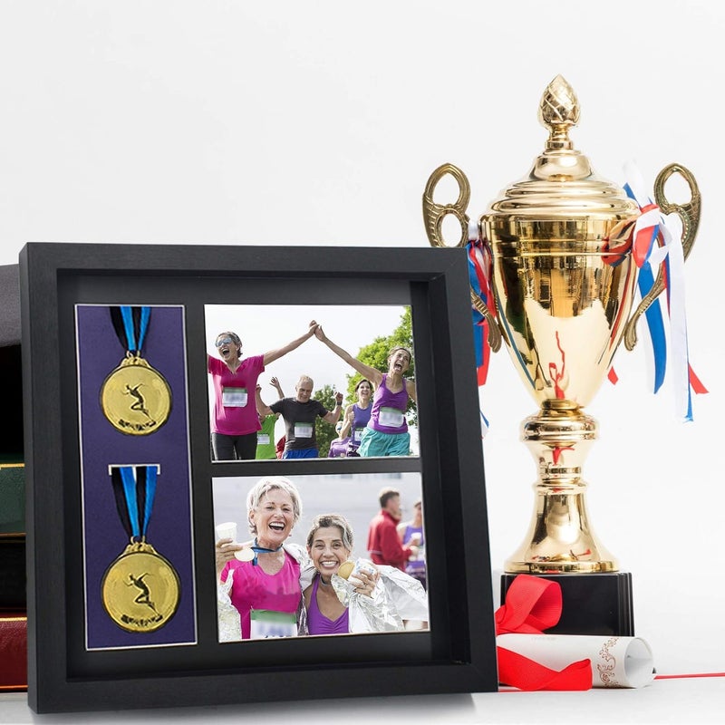 Iheipye Large Medals Display Shadow Box - 6 Medal Display case - Perfect Medal Display for War Military, Runners, Marathon, Race Winner, Football, Gymnastics & All Sports (Black, 12x12) - Image 5